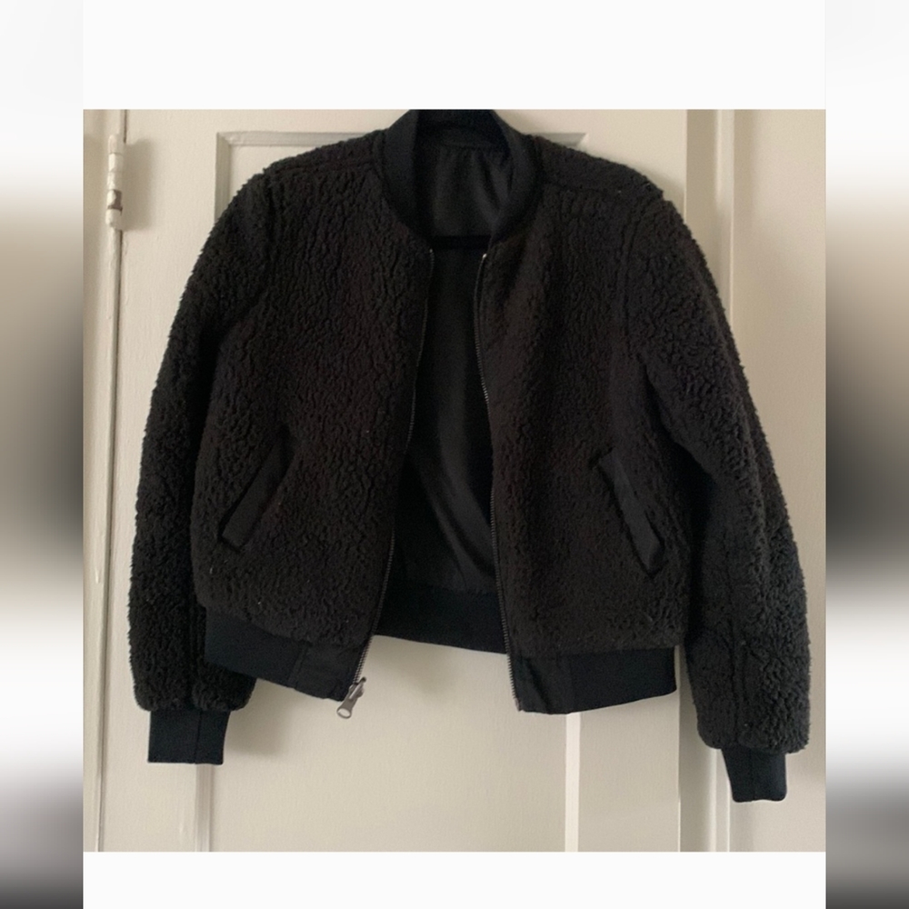 RD Style black reversible shearling bomber.